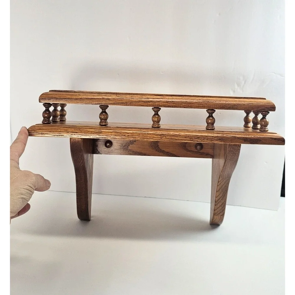 Vintage Spindle Plate Groove Rail Wood Wall Mounted Shelf Oak 14